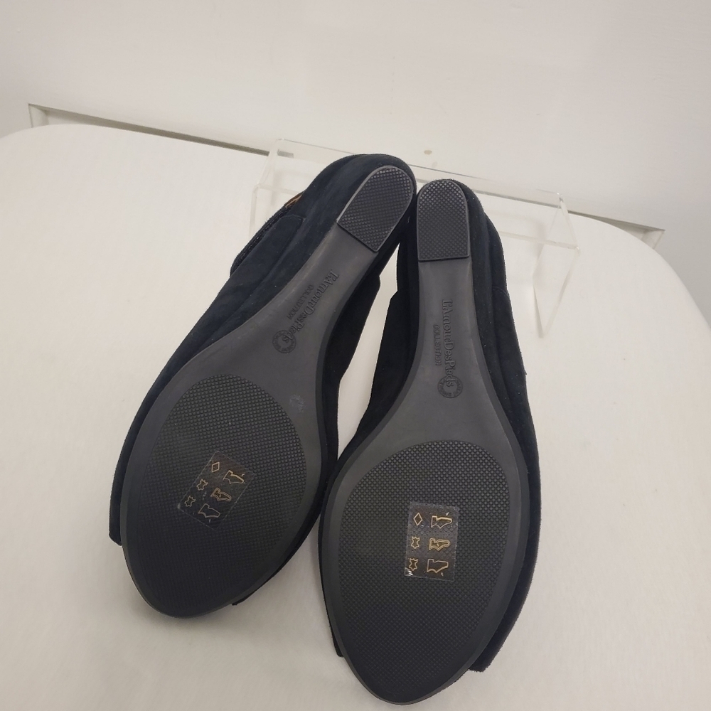 NWOB L'Amour Des Pieds "Idaline" Black Suede Peep Toe Wedge Heels Size 9.5 Chic - Picture 6 of 9